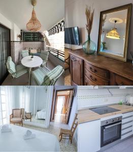 马拉加Apartamento Parque Mediterráneo的厨房和客厅的两张照片