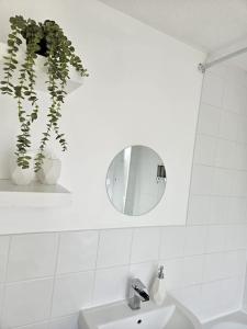 剑桥Lovely, spacious home near Cambridge City Centre的白色的浴室设有水槽和镜子