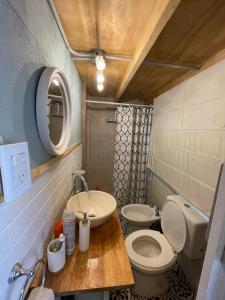 波特雷里约斯TINY HOUSE Potrerillos的一间带卫生间和水槽的小浴室