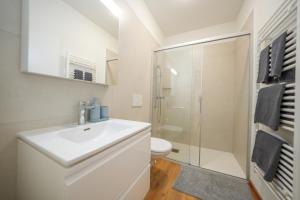 洛迦诺Residenza DV2 - Bellissimo nuovo Loft in centro的白色的浴室设有水槽和淋浴。