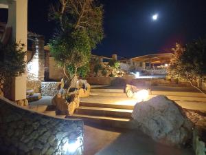 兰佩杜萨Residence Punta Sottile A 2 passi dalla spiaggia di cala francese Lampedusa的夜晚花园中堆满了岩石
