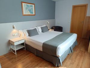 阿利坎特阿利坎特门德斯努涅斯旅馆的酒店客房设有一张大床和一个床头柜。