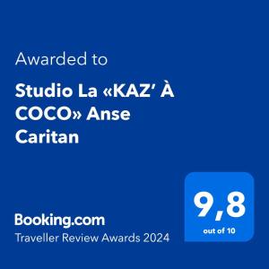 圣安娜Studio La «KAZ’ À COCO» Anse Caritan的给la xaya工作室的手机短信