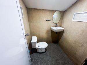 帕干岛Soukaina Beach Bungalow的一间带卫生间、水槽和镜子的浴室