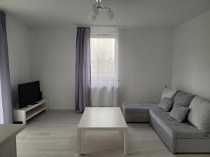 克拉科夫Apartament Mistral的白色的客厅配有沙发和桌子