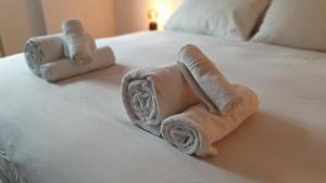 科尔马诺Cormano Apartment Gramsci的床上的2条滚毛巾