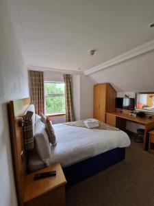 阿罗柴尔长湖酒店 的一间卧室配有一张带书桌的床和窗户。