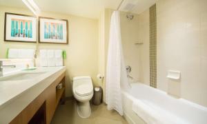 奥兰多Hyatt Place Orlando/Lake Buena Vista的浴室配有卫生间、盥洗盆和浴缸。