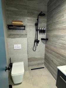 奥拉涅斯塔德Central Boutique Hotel的一间带卫生间和淋浴的浴室