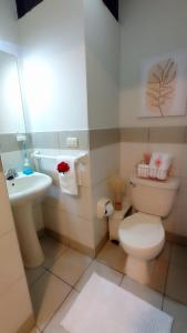 利马Habitación baño Compartido La Paz 2的一间带卫生间和水槽的小浴室