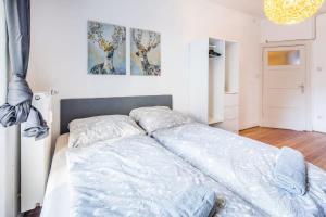 汉堡Cosy 2-room Apartment in urban location的一间卧室配有一张大床和枕头