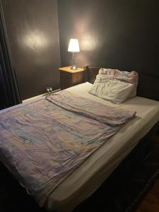 Abbey WoodLarge double room next to Elisabeth Line的卧室里的一张带毯子的床