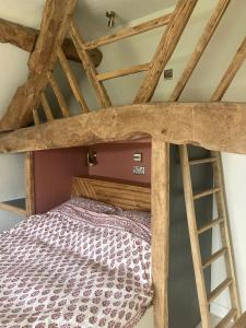 斯托尔河畔希普斯顿Whichford Mill Barn- Soulful retreat.的一张高架床,在房间中设有梯子