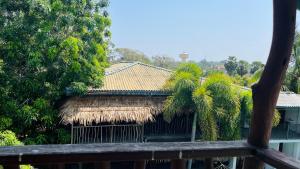 阿鲁甘湾Shell Resort的草屋顶和棕榈树的建筑