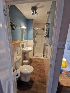 彭赞斯Treventon Guest House的浴室配有卫生间、盥洗盆和淋浴。