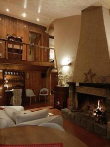阿贝托内Baita Le Pozze的客厅设有壁炉和沙发。