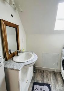 Ayzac-OstGrand appartement vue montagne的一间带水槽和镜子的浴室