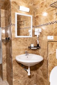俄斯特拉发特鲁斯酒店的一间带水槽和镜子的浴室