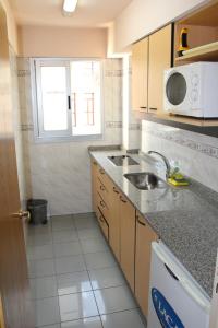 布宜诺斯艾利斯巴提蒙公寓的一间带水槽和微波炉的小厨房