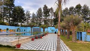BahoraAroma Green Resort的一个带游泳池和棕榈树的度假村