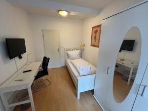 汉诺威多瑙河旅馆的小房间设有床、书桌和电脑