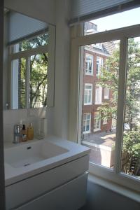 阿姆斯特丹阿姆斯特丹大公寓的一间带白色水槽和窗户的浴室