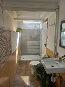 SooSunset house的一间带卫生间和水槽的小浴室