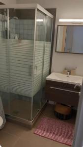 AegenitissaLa Casa Del Sol Villa的一间带玻璃淋浴和水槽的浴室