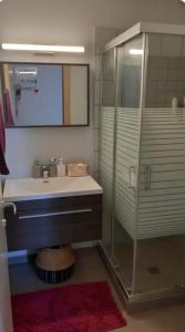 AegenitissaLa Casa Del Sol Villa的一间带水槽和玻璃淋浴的浴室