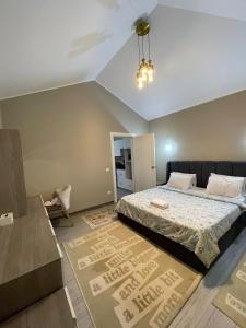 赫尔格达Elgouna的一间卧室配有一张大床和一个吊灯。