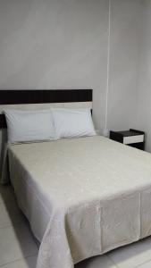 坦皮科HOTEL TAMPICO EXPRESS MORALILLO的一间卧室配有一张白色的床和黑色床头板