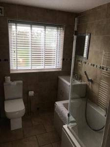 伯克顿Seaview Cottage的浴室配有卫生间、浴缸和水槽。