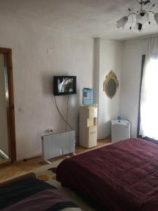 斯特鲁加Rooms Struga的卧室配有一张床,墙上配有电视。