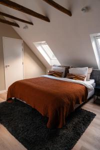 NoordlarenPieks Noordlaren的阁楼上的卧室配有一张大床