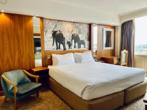 哈拉雷莫诺莫塔帕酒店的酒店客房带一张大床和一把椅子