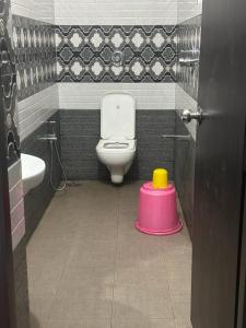 卡尔佩特塔Koshar Live的一间带卫生间和粉红色凳子的浴室