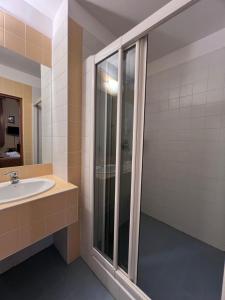 克拉科夫阿勒夫酒店的一间带水槽和淋浴的浴室