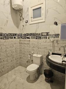卢克索Panorama Hotel的白色的浴室设有卫生间和水槽。