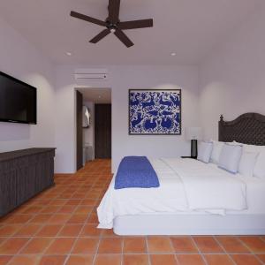 圣何塞德尔卡沃Tropicana Los Cabos的卧室配有一张白色大床和一台平面电视。