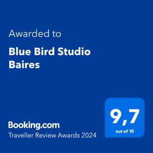 布宜诺斯艾利斯Blue Bird Studio Baires的蓝色鸟儿工作室标志,给蓝色鸟儿工作室婴儿的词