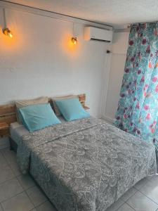 莱特鲁瓦西莱Beautiful Day Studio的一间卧室配有一张带蓝色枕头的床