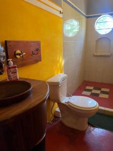 南圣胡安Buena Onda Backpackers的浴室配有白色卫生间和盥洗盆。