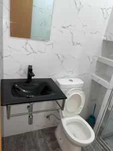 普拉亚madison place的一间带卫生间和水槽的浴室