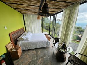 佩雷拉Glamping ríos voladores pereira的一间卧室设有一张床和一个大窗户
