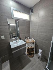 蒙得维的亚Acogedor, inolvidable的一间带水槽和镜子的浴室