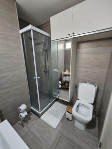 蒙得维的亚Acogedor, inolvidable的带淋浴和卫生间的浴室。