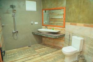 努沃勒埃利耶Mount End Hotel Nuwara Eliya的一间带卫生间、水槽和镜子的浴室