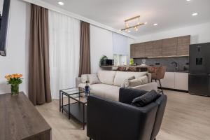 里耶卡Area Luxury Spa Apartment的带沙发和桌子的客厅以及厨房。