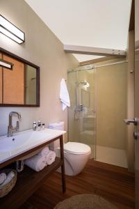 波利克罗诺iHouseVILLAGE的浴室配有卫生间、盥洗盆和淋浴。
