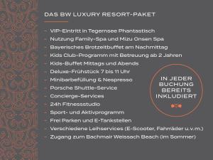 若特阿赫-埃根Spa & Resort Bachmair Weissach, LUXURY FAMILY RESORT的一张新豪华度假村的传单